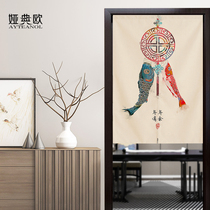 Custom Chinese-style door curtain Living room bedroom door curtain Cotton linen art lotus hanging curtain Partition curtain Feng shui curtain Kitchen curtain