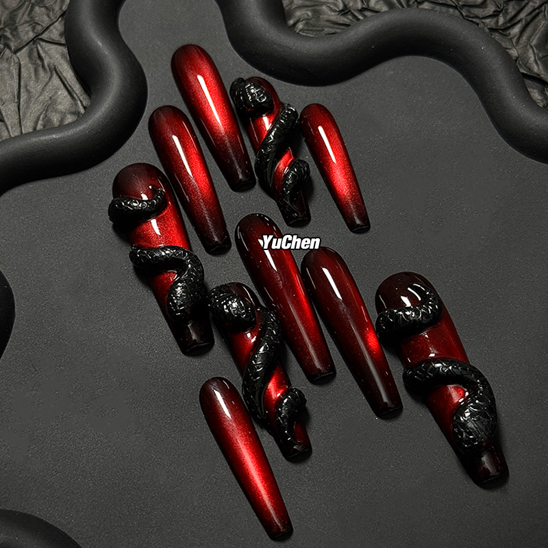 Yuchen | Spiritual Snake Subculture New Niche European and American Heavy Craft Long Handmade High-End Nail Art Wearable Nails Cat Eye