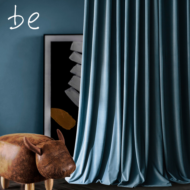 Fabric Easy Blue Sky Goose Down Curtains Brief Modern Living-room Bedroom Light Luxurious Fabric Nordic Style Velvet Curtains