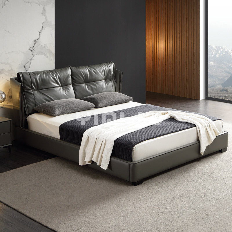 Modern minimalist leather beds Double beds Wedding bed 2 m Atmospheric Nordic Main bedroom 1 8 m Light and luxurious bed Soft bed