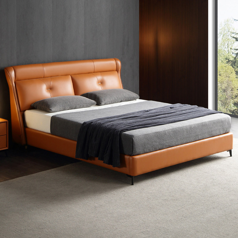 Nordic minimal leather wedding bed modern 1 5 1 8 2 m beds custom Italian light luxury bedroom leather soft bed