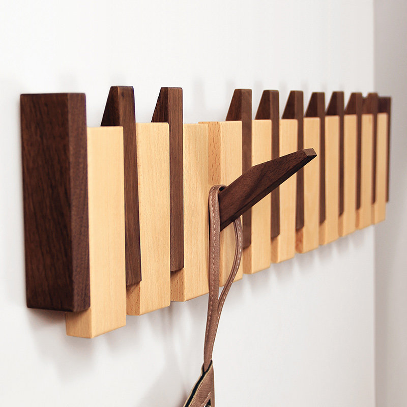 Piano key hanging clothes hanger hanging clothes hook into door Xuanguan exempt from punching solid wood door rear clothes hat rack wall wall-mounted wall-Taobao