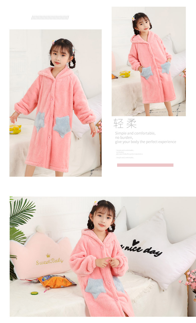 Mùa thu và mùa đông flannel bộ đồ ngủ áo ngủ của trẻ em dày san hô nhung tracksuit lớn cô gái trẻ áo choàng tắm bé những kiểu đồ bộ đẹp