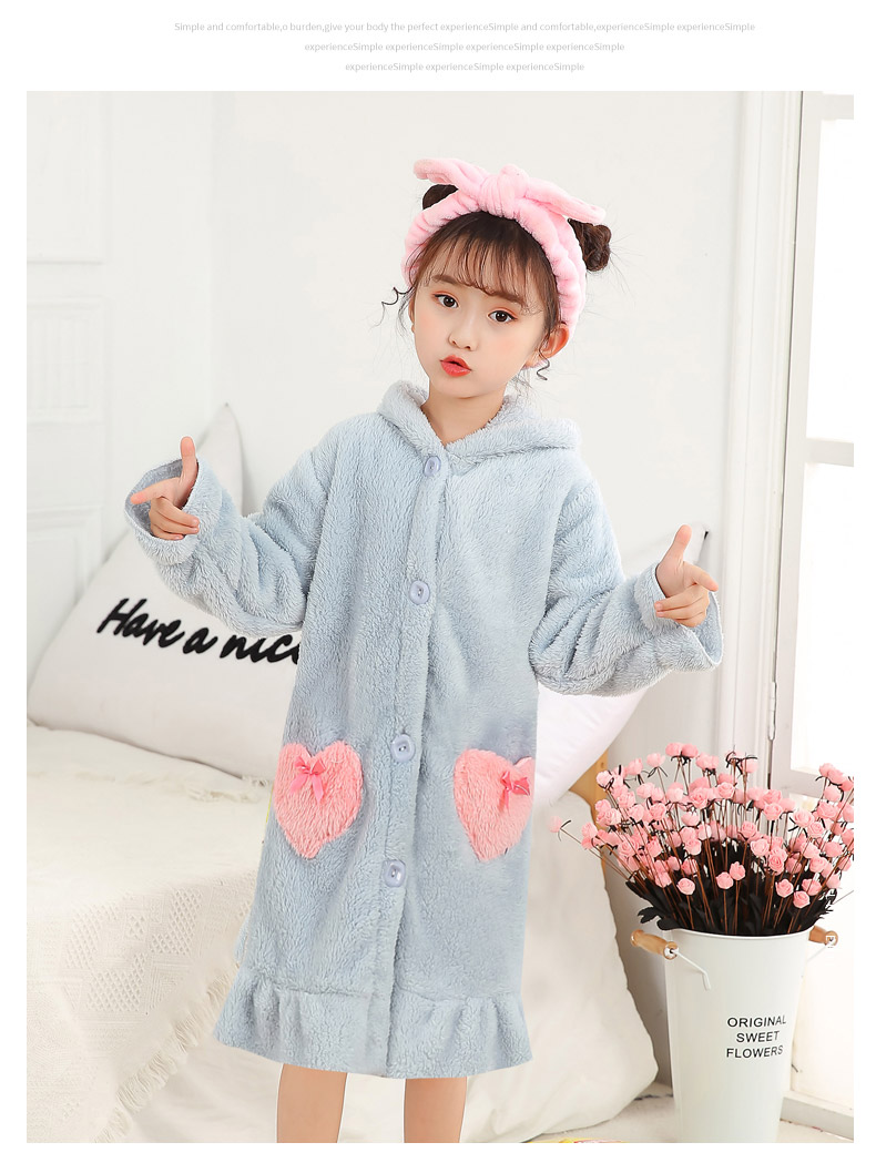 Mùa thu và mùa đông flannel bộ đồ ngủ áo ngủ của trẻ em dày san hô nhung tracksuit lớn cô gái trẻ áo choàng tắm bé những kiểu đồ bộ đẹp