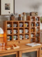 Solid Wood Cup Holder Grid Rack Wall-Mounted Storage Rack Coffee Cup Storage Display Rack Cherry Wood Color Cup Holder Desktop Shelf