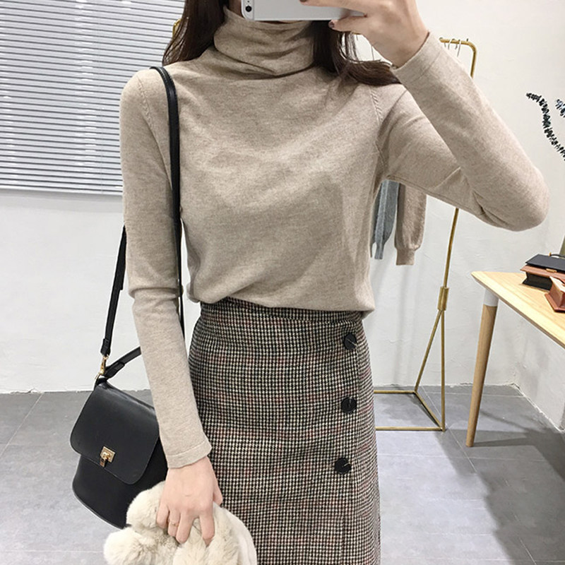 2022 autumn and winter new loose outer wear lazy style short turtleneck pullover sweater women's inner knitted bottoming shirt