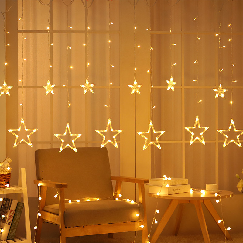 Valentine's Day Shop Decoration Stars Light String Led Curtain Festival Drainage Light String Full Star Color Lights with shop windows