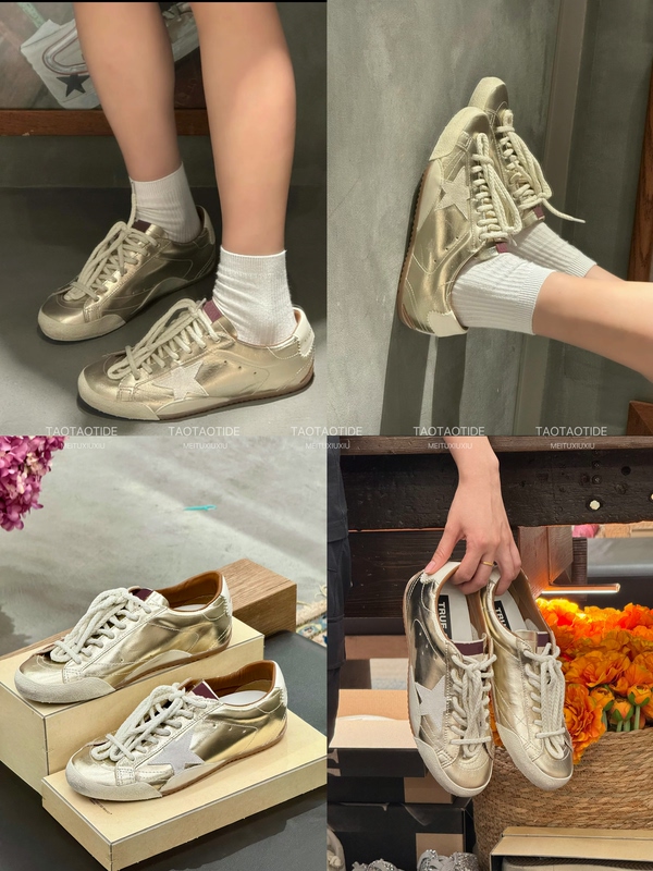 2026 New Champagne Gold Star Distressed Shoes for Women, Genuine Leather, Vintage Silver Height-Increasing Casual Sneakers 2026 New Champagne Gold Star Distressed Shoes for Women, Genuine Leather, Vintage Silver Height-Increasing Casual Sneakers