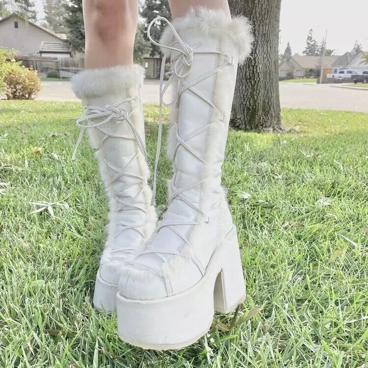 Demonia Style Millennium Subculture Snow Boots Pu Leather Lace-Up Chunky Heel High Boots Gothic Platform Long Boots Demonia Style Millennium Subculture Snow Boots Pu Leather Lace-Up Chunky Heel High Boots Gothic Platform Long Boots