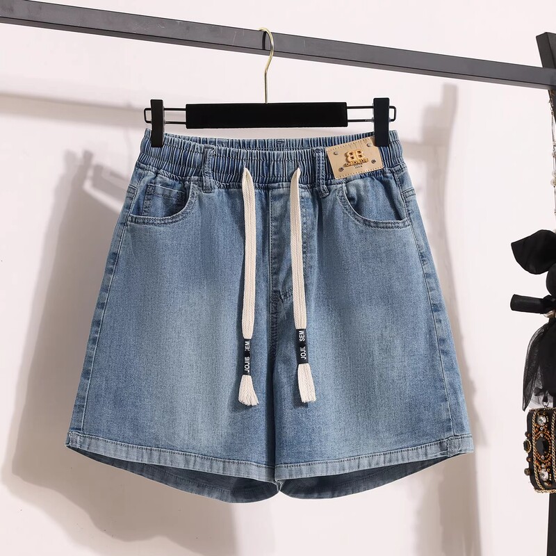 Plus-Size Ice Silk Denim Shorts for Women, Summer Thin Style, 2026 New Model, Elastic Waist, Slimming Five-Point Wide-Leg Pants Plus-Size Ice Silk Denim Shorts for Women, Summer Thin Style, 2026 New Model, Elastic Waist, Slimming Five-Point Wide-Leg Pants