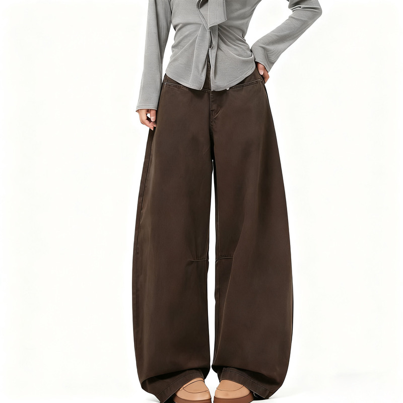 Brown Scimitar Jeans for Women, Plus Size, High-Waisted, Loose, Slimming, Pear-Shaped Body, Straight-Leg, Large Size, Wide-Leg Pants for Spring and Autumn