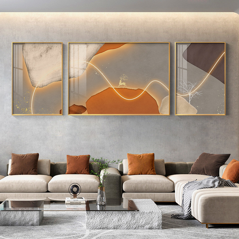 Living Room Decoration Painting High-end Light Lavish Sofa Background Wall Hanging Painting Abstract Elk Restaurant Mural Room Crystal Porcelain Painting-Taobao