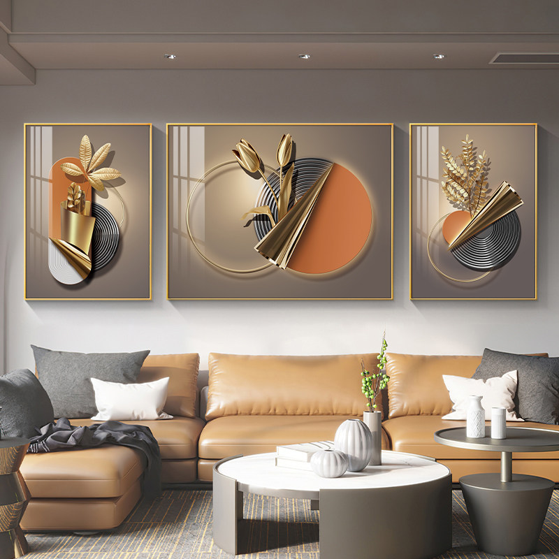 Living Room Decoration Painting Abstract Light Extravagant Sofa Background Wall Mural Crystal Porcelain Painting High-end Dining Room Atmosphere Triptych-Taobao