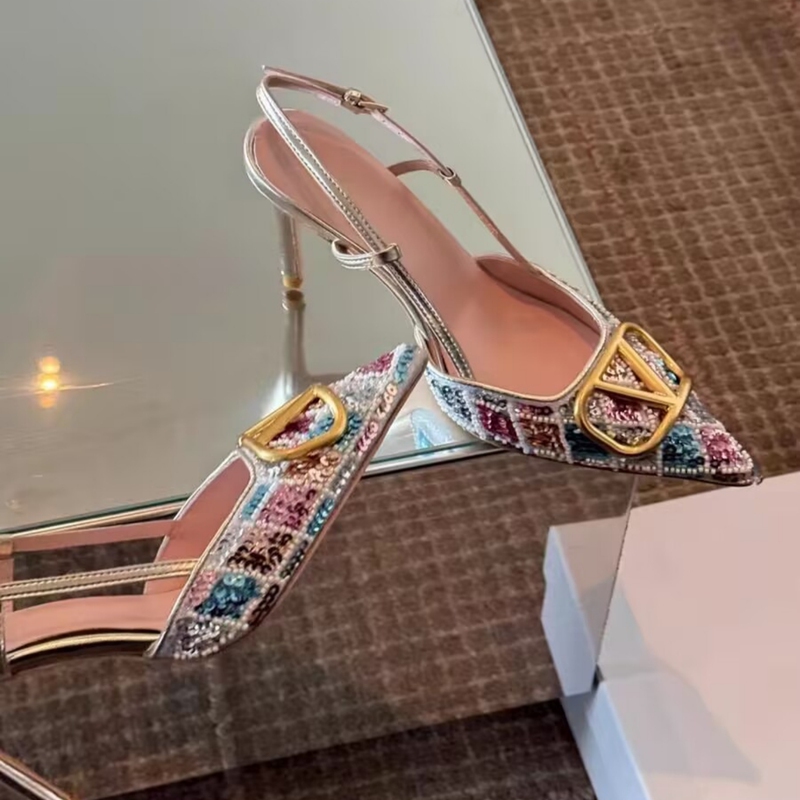 Hong Kong Style Embroidered Sequin Metal V-Buckle High Heels for Women, Pointed Toe, 2026 New Model, Rhinestone Closed-Toe Stunning Stiletto Shoes Hong Kong Style Embroidered Sequin Metal V-Buckle High Heels for Women, Pointed Toe, 2026 New Model, Rhinestone Closed-Toe Stunning Stiletto Shoes
