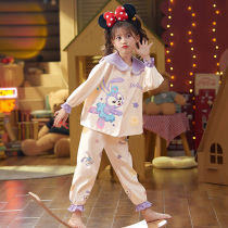 Childrens pyjamas girls spring autumn pure cotton long sleeves foreign air CUHK child girl cartoon cute princess suit family home clothes