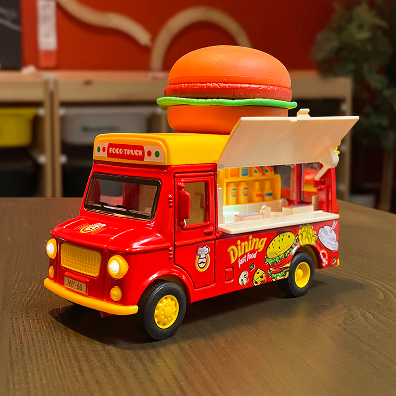 Children play house wine toy car ice cream ice cream burger kitchen fast food bus music pull back alloy car model