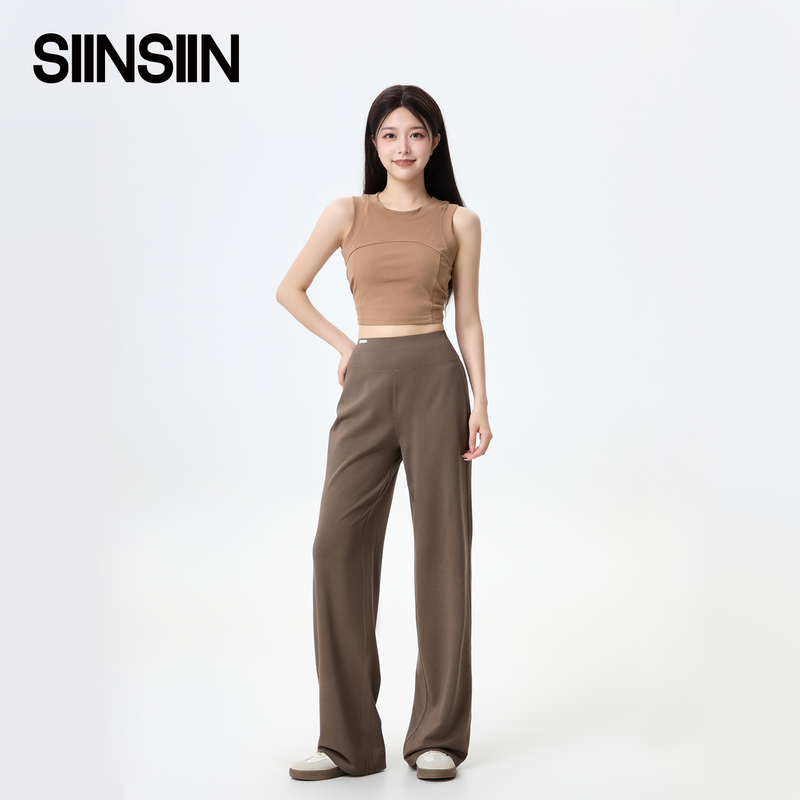 Yang Mi's Same Style Siinsiin Casual White Straight-Leg Pants for Women, Spring Slimming Sweatpants for Petite Women, 2026 Black