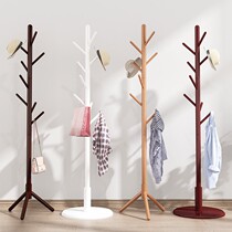 Clothes hanger floor bedroom solid hanging clothes hanger sturdy and durable solid wood simple single lever type containing hanging bag rack clothes hat rack