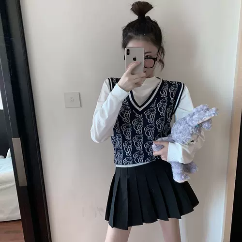 Ретро комплект, осенний трикотажный жилет, универсальная майка топ, коллекция 2021