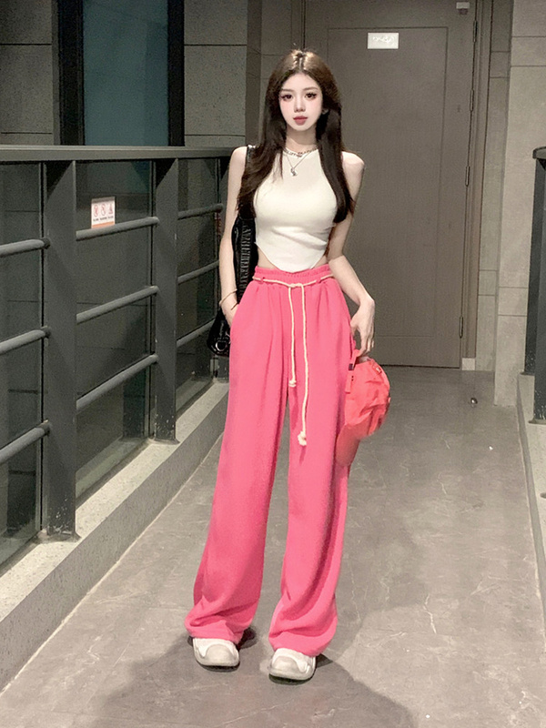 Trendy Street-Style Casual Sports Wide-Leg Pants Set for Women, Summer Outfit for Petite Girls, Youthful and Fashionable Two-Piece Set