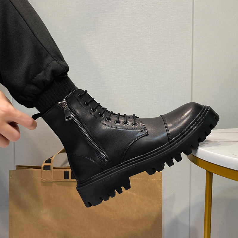 Desert Male Tooling Boots Genuine Leather Locomotive Boots Winter Waterproof Inn Wind Martin boots High-cylinder riding boots Men's boot Racing