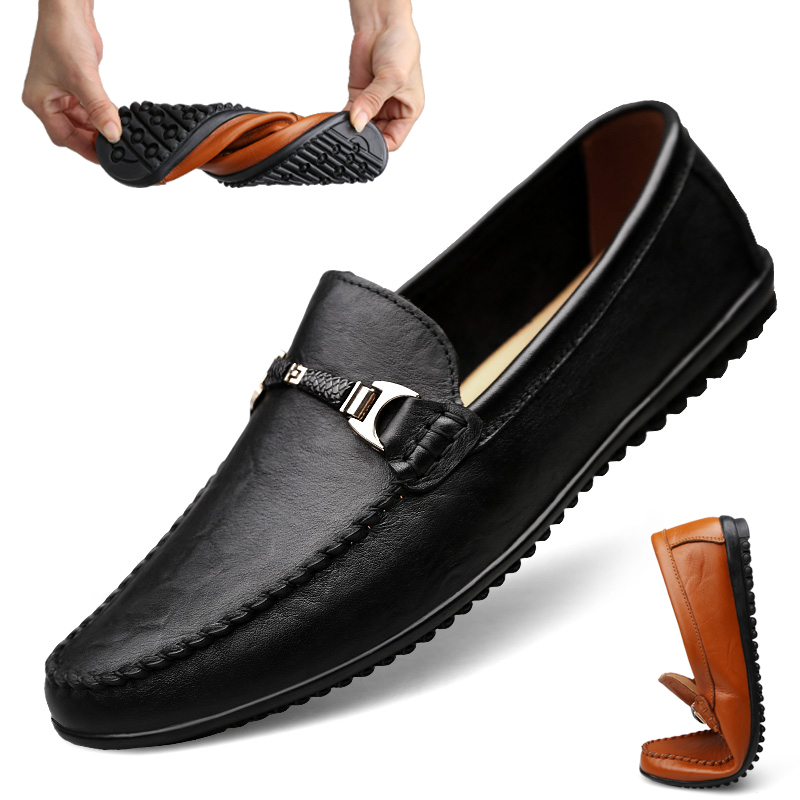 Leather shoes for men, Korean fashion, casual, men's, British leather, youth, pea shoes, soft leather, slip-on, trendy shoes 