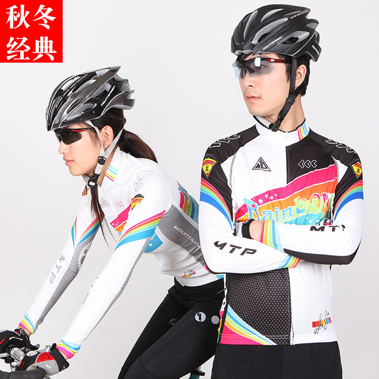 Autumn and winter thin velvet cycling suit long-sleeved men's and women's riding trousers plus velvet bicycle mountain bike equipment outdoor