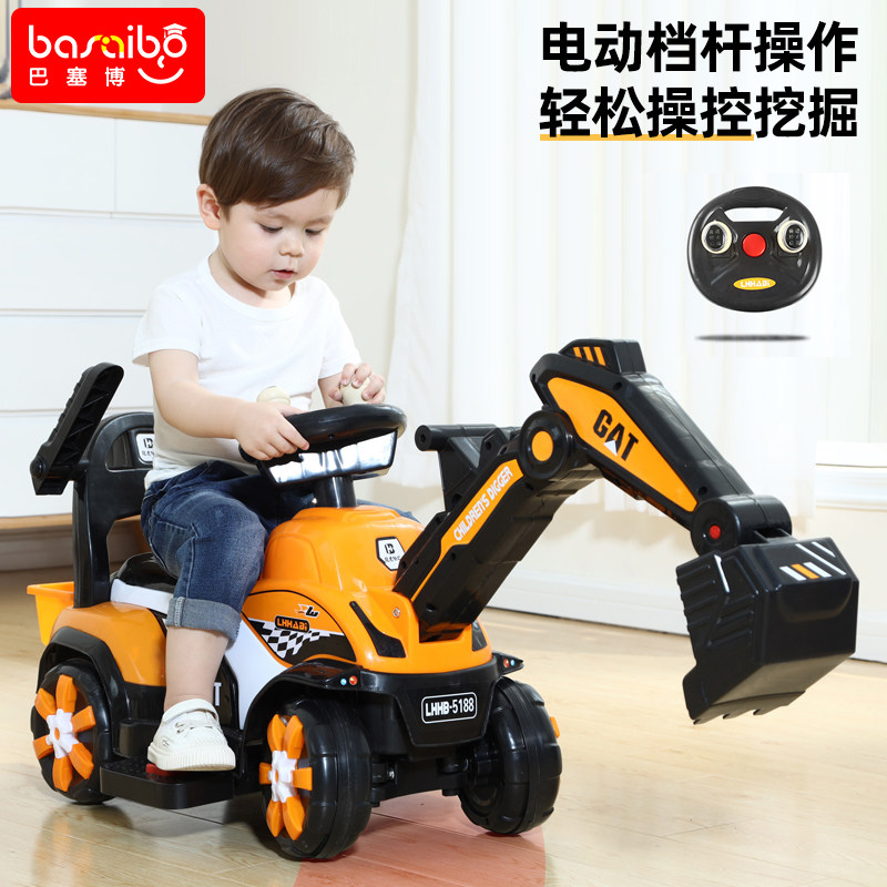 Children's electric excavators can take a ride on a large number of remote-controlled excavators for a boy's toy digging machine child charging turnover