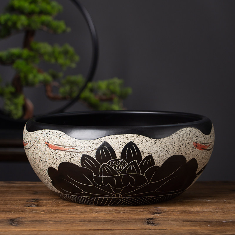 Jingdezhen Ceramic fish tank Sleeping Lotus Bowl Lotus Bowl Lotus Flower Pot gold fish tank Water cylinder Living room hall Office Utortoise cylinder
