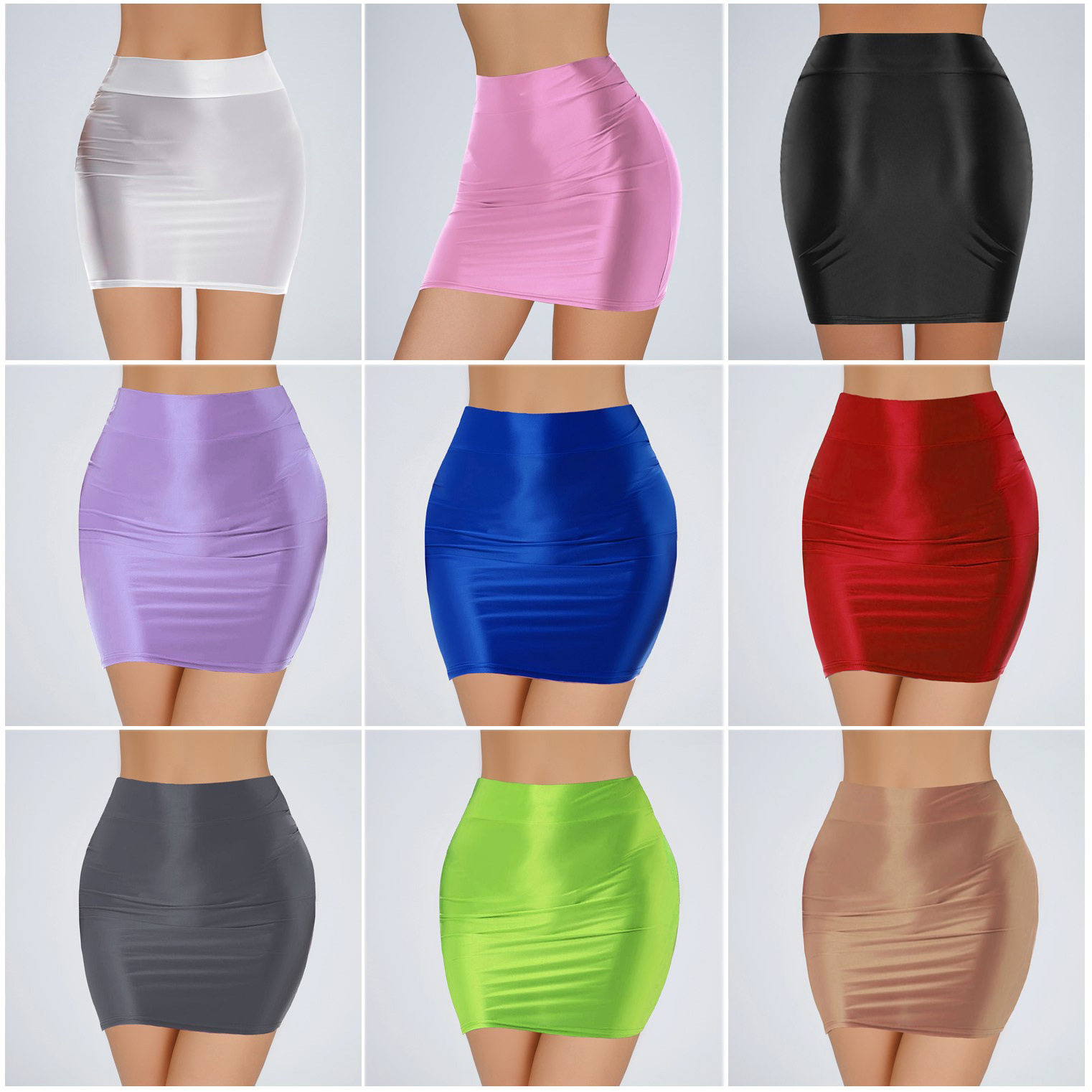 Glossy ultra-thin transparent oil shiny gloss silky high elasticity plus size miniskirt yoga skirt 7070Q