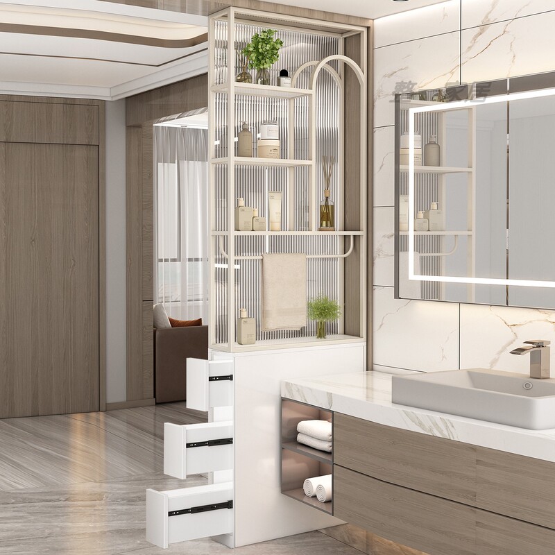 Modern Minimalist Stainless Steel Aluminum Honeycomb Bathroom Sink Half-Wall Glass Partition Cabinet Integrated Storage Rack Screen