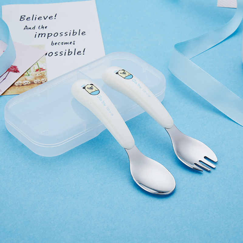 Children cutlery spoon fork baby Home portable cute 304 stainless steel infant eating spoon fork suit