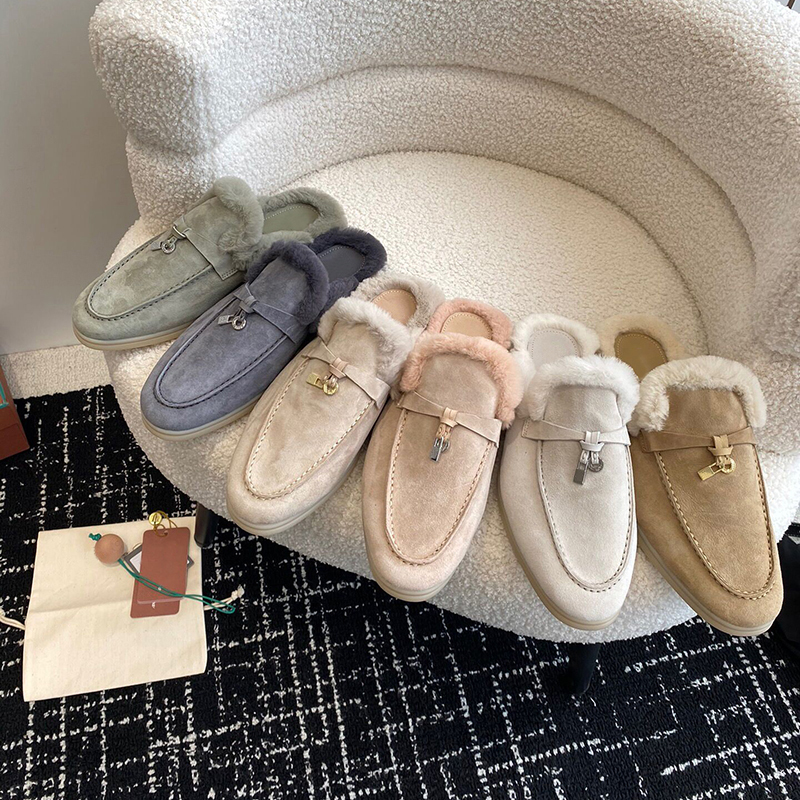 2026 Autumn and Winter Fleece-Lined Closed-Toe Half Slippers for Women, Flat Fur Shoes, Suede Old Money Style Warm Mules 2026 Autumn and Winter Fleece-Lined Closed-Toe Half Slippers for Women, Flat Fur Shoes, Suede Old Money Style Warm Mules