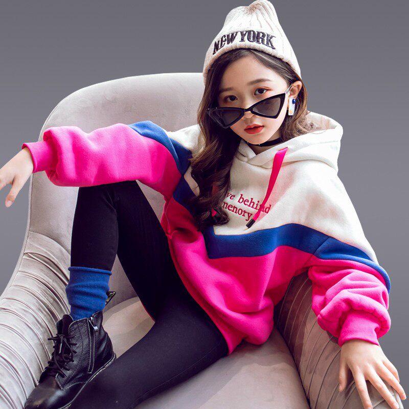 Girl's thick T-shirt plus suede thickened Korean version of the new children's blouses autumn and winter warm children's clothing hoodie fashion great children