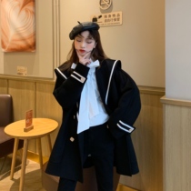 200 Jin fat mm autumn ins port flavor navy collar thin tweed coat coat coat plus fat plus size student trench coat female tide