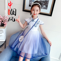 Girls Hanfu Dress Summer 2021 New Chinese Tong Chiffon Vintage Cheongsam Small Fragrant Wind Dress Summer Tide