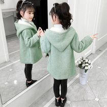 Girl mink velvet woolen coat autumn winter clothing 2021 New medium long childrens female baby coat foreign atmosphere warm