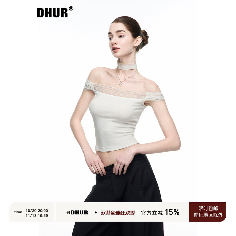 Dhur New Lace Patchwork White Hollow-Out Off-Shoulder Lyocell Top for Hot Girls Dhur New Lace Patchwork White Hollow-Out Off-Shoulder Lyocell Top for Hot Girls