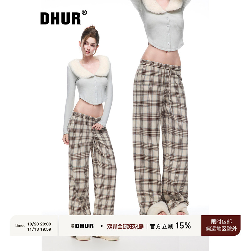 Dhur Original Plaid Wide-Leg Pants for Women, Early Autumn Retro Plaid Drawstring Slimming Lazy Versatile Floor-Length Casual Pants Dhur Original Plaid Wide-Leg Pants for Women, Early Autumn Retro Plaid Drawstring Slimming Lazy Versatile Floor-Length Casual Pants