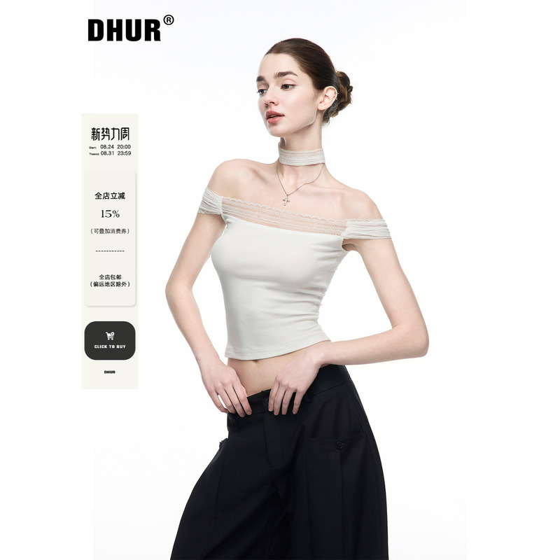 Dhur New Lace Patchwork White Hollow-Out Off-Shoulder Lyocell Top for Hot Girls Dhur New Lace Patchwork White Hollow-Out Off-Shoulder Lyocell Top for Hot Girls