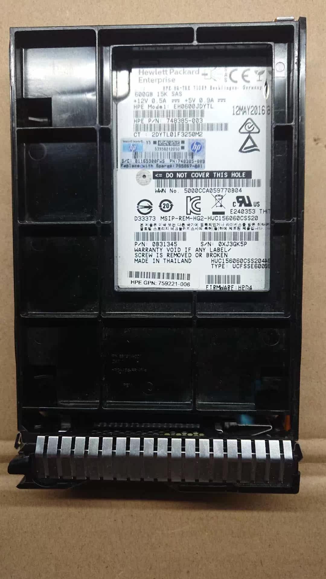 HP 765424-B21 765867-001 SAS hard drive 600G 2 5 12G 15K 759221-00