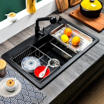 Quartz stone sink Vegetable sink Single tank dish sink Under-table basin Kitchen Granite sunken large black pool