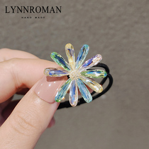 Korean elegant imitation crystal hair rope small daisy flower head rope temperament tie hair rubber band Hairband girl Net Red
