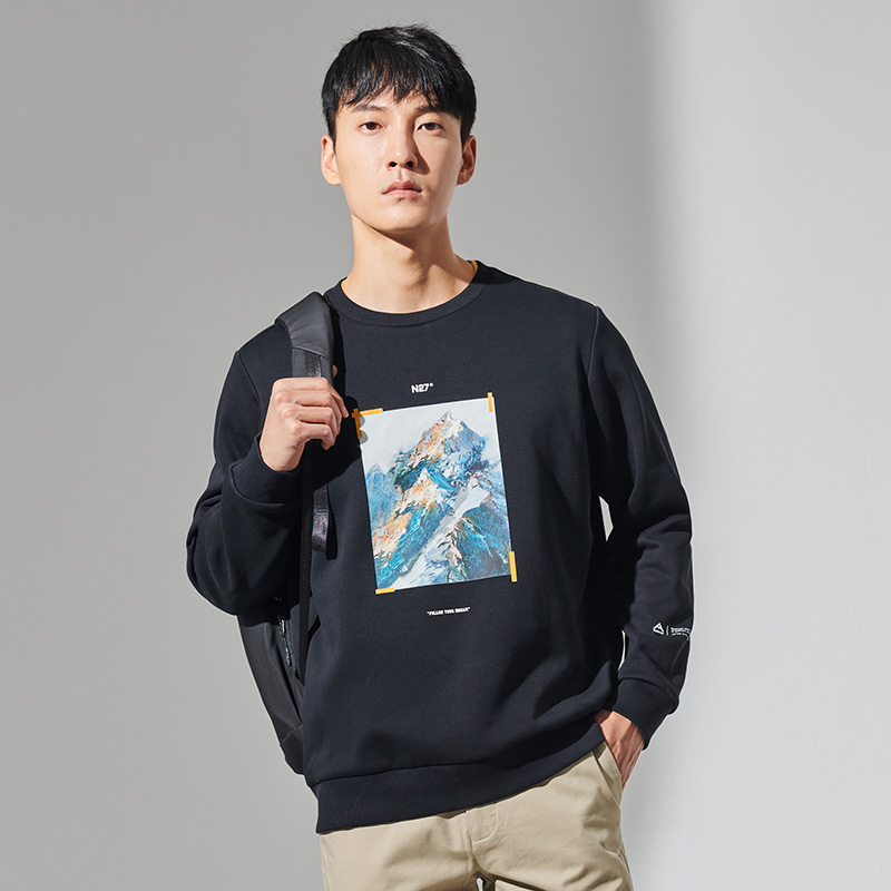 Pathfinder necropolis for men 20 autumn and winter outdoor new printed rocking grain suede warm round neck long sleeve T-shirt TAUI91741