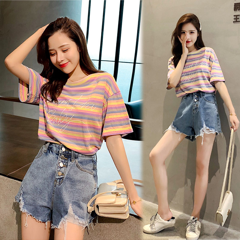 SANDRO VENETA FASHION SUIT WOMEN 2021 Summer new Korean version Ocean Pie-less T-shirt shorts Two sets