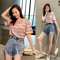SANDRO VENETA FASHION SUIT WOMEN 2021 Summer new Korean version Ocean Gas Minus-shirt shorts Two sets
