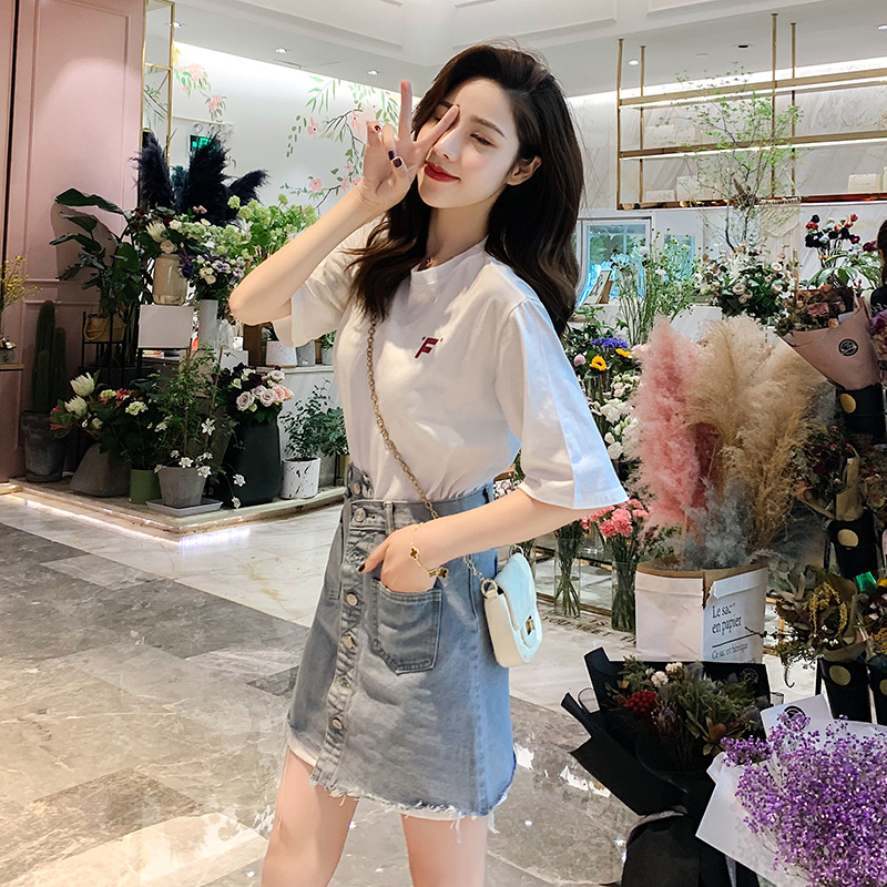 SANDRO VENETA FASHION SUIT Lady 21 Summer New Loose Fashion Temperament T-shirt Denim Dress two sets