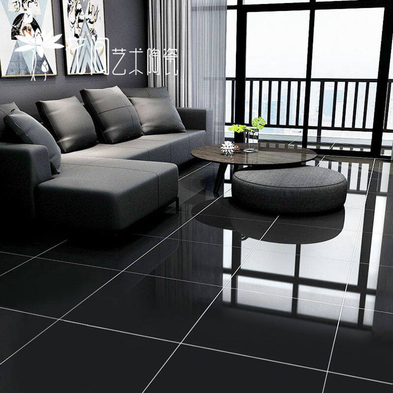 Living room floor tiles 800x800 bright light pure black engineering vitrified brick pure white full throw glazed 600X600 anti-slip tiles