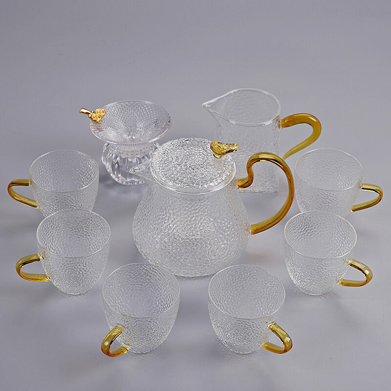 Hidden white glass tea set Set of heat resistant tea set Gongfu tea furniture set group home teapot tea cup Japanese style hammer print Kung Fu