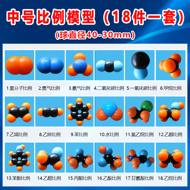 Midnumber scale model 18 pieces of organic molecular structure model methane ethylene alkynphenol acid alcohol acetone chloroethane water molecular nitrogen carbon dioxide carbon dioxide